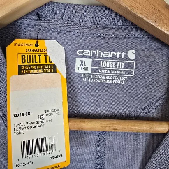 Carhartt Womens Size XL/16-18 Tencel Fiber Loose Fit Short Sleeve T Shirt Pocket - Picture 2 of 3